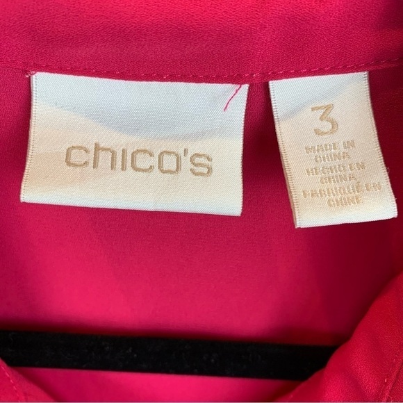 Chico's sz 3/XL Hot Pink Fuchsia Oversized Short Sleeve Button Up Blouse - Picture 4 of 7